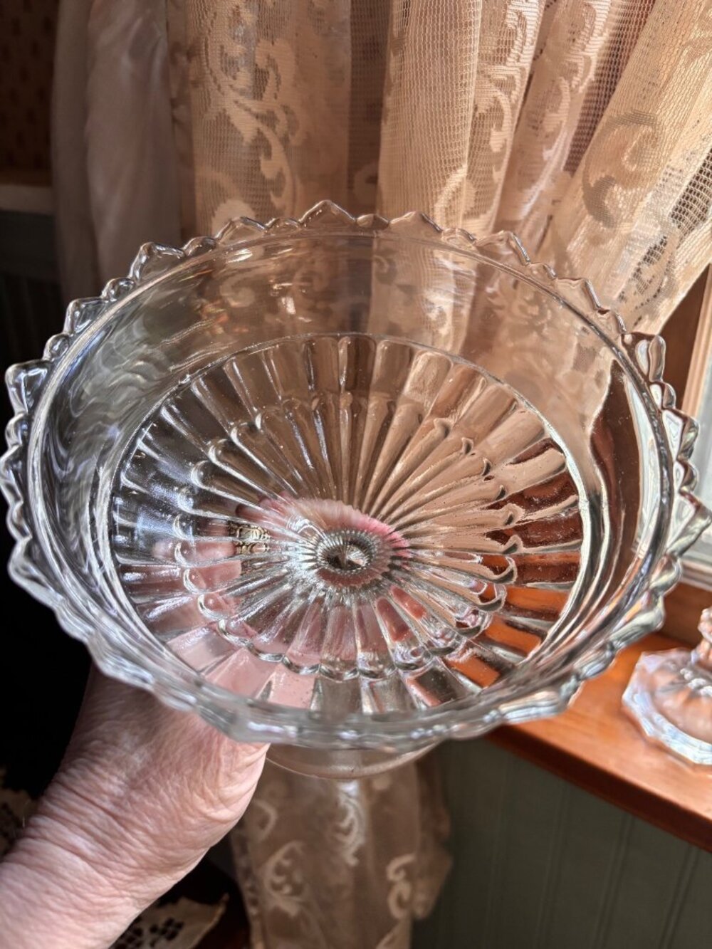 Antique 1903 Bryce Higbee Bonair Palm Leaf Fan EAPG Glass Pedestal Compote - Picture 6 of 13